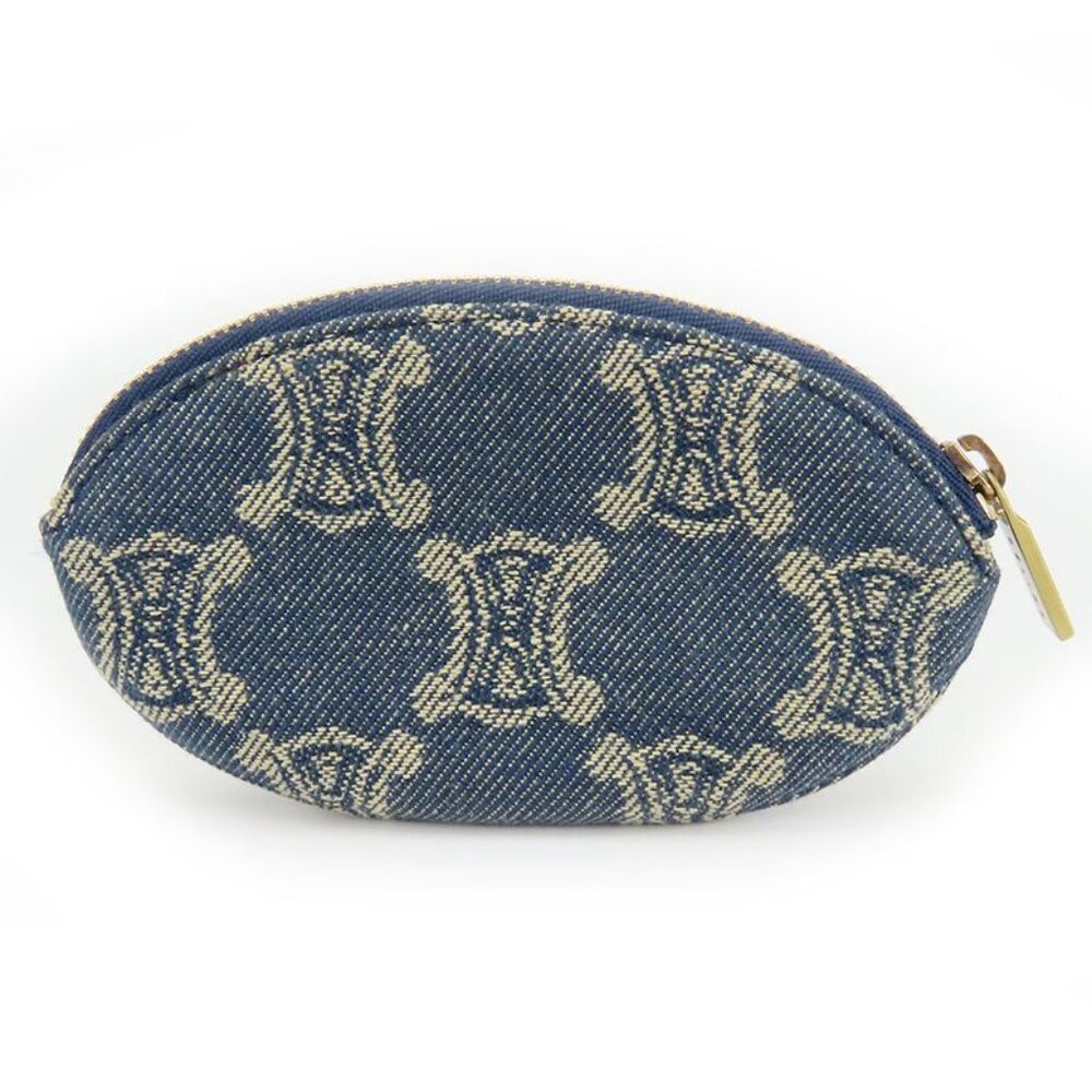 Celine Coin Case Macadam Denim Leather Blue Brown Gold Hardware Key Ring Small - Picture 3 of 9